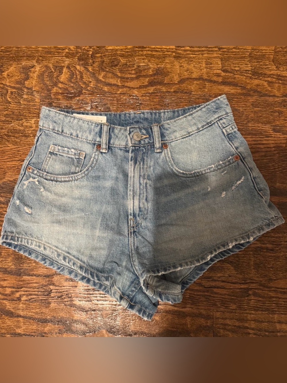 Zara Light Blue Distressed Denim Shorts